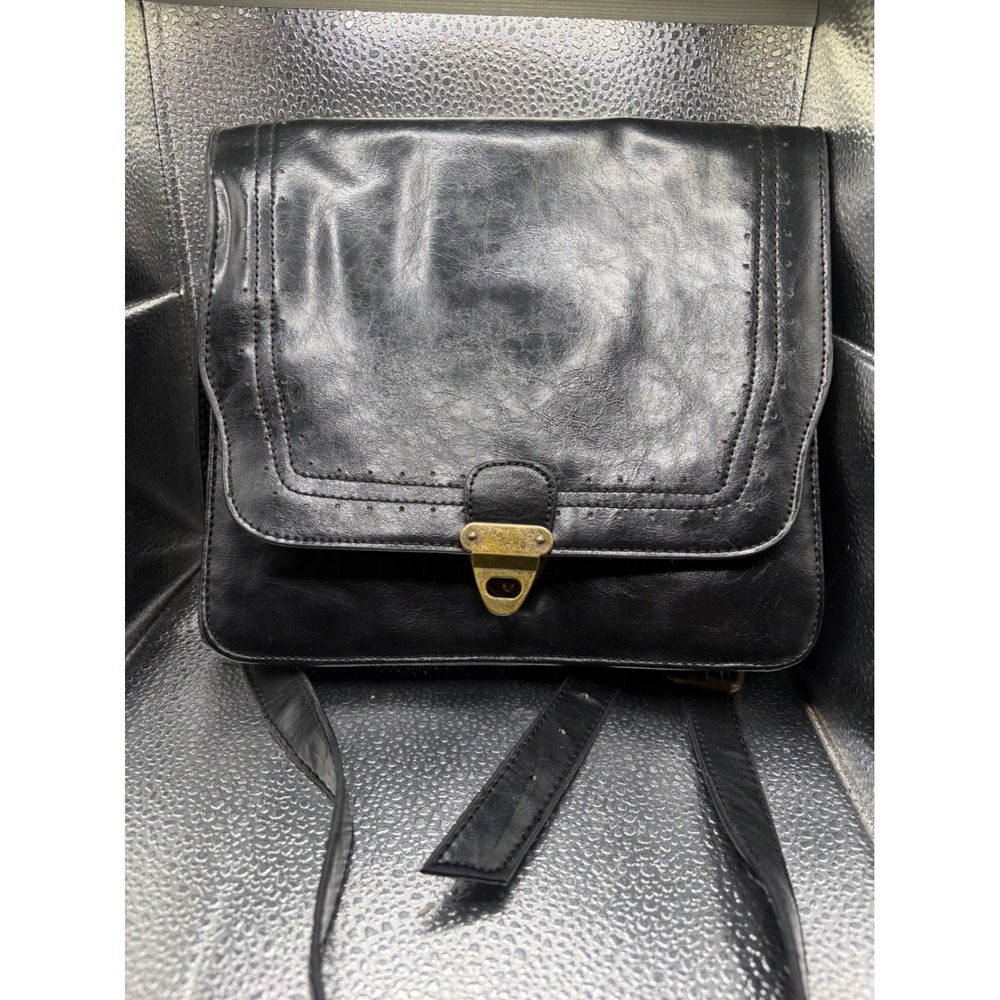 Steve Madden Black Faux Leather Crossbody Satchel Bag Brass